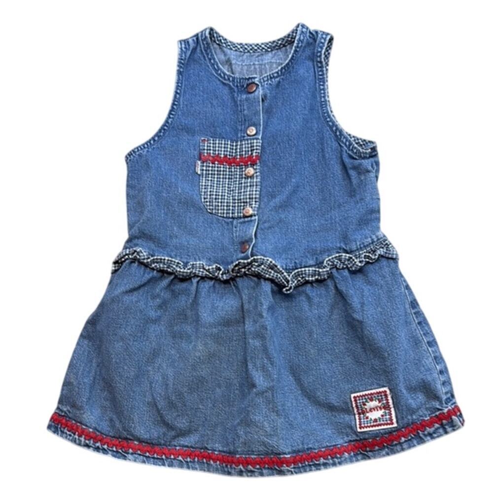 Girl's Vintage Little Levi's Denim Sleeveless Dress Romper‎ 100% Cotton Size 6